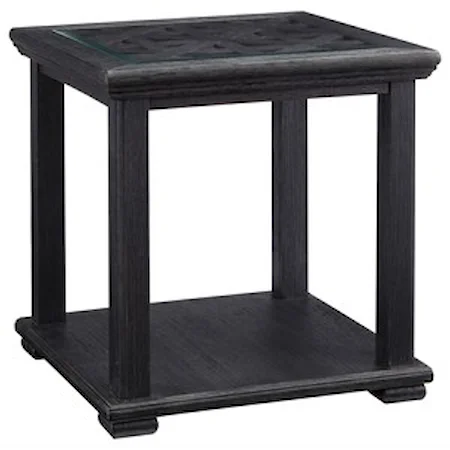 Square End Table with Framed Lattice Detail & Glass Top
